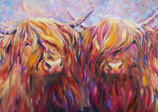 Fiddich and Spey - Two Highland Cows on Canvas
