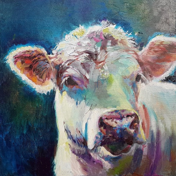 *Sold 'Fairy Queen' - Original Charolais Cow Oil Painting - 50 x 50 cm