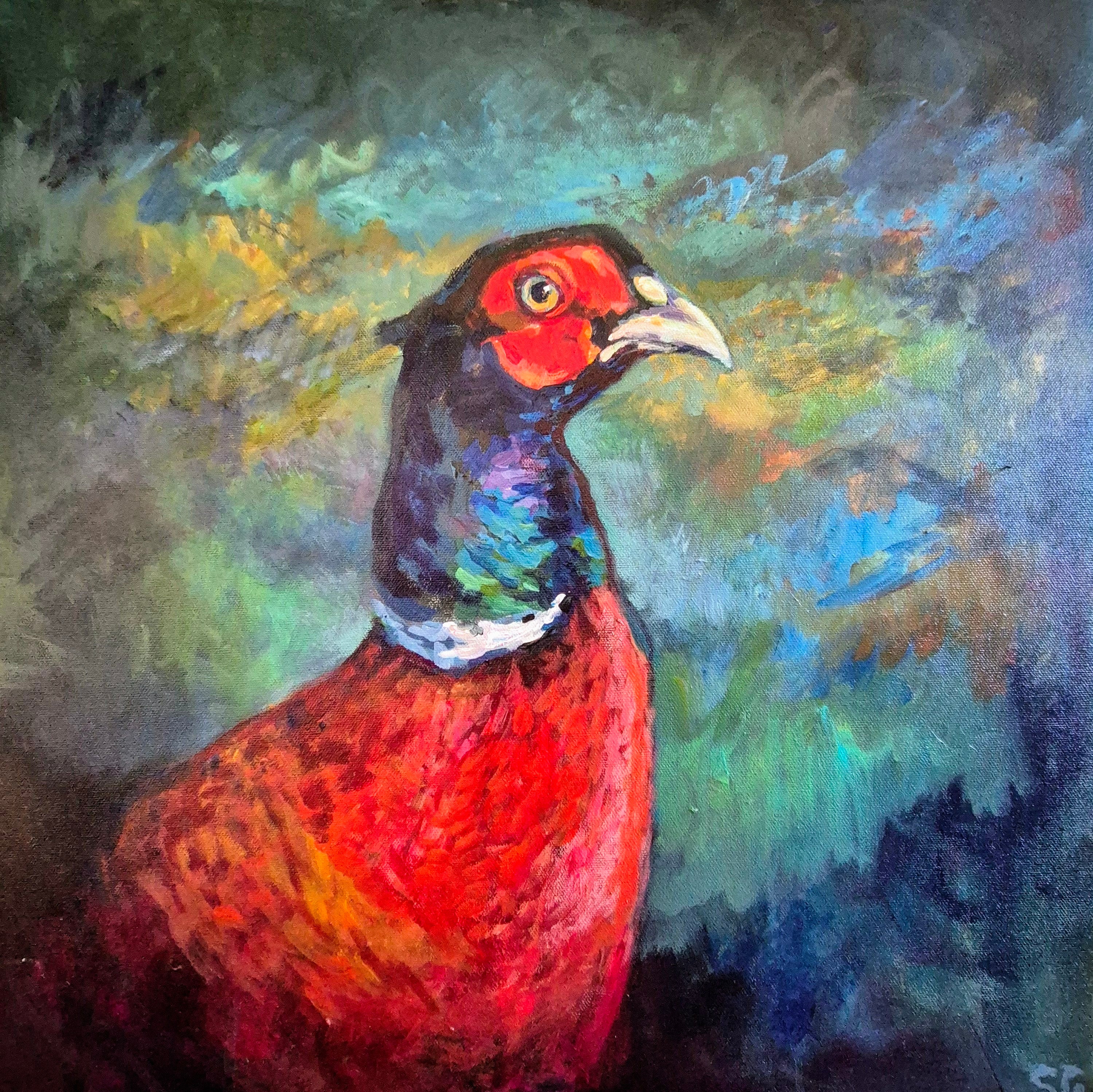 'Sir Rouge' - Original Pheasant Painting 50 x 50 cm/ 20 x 20"