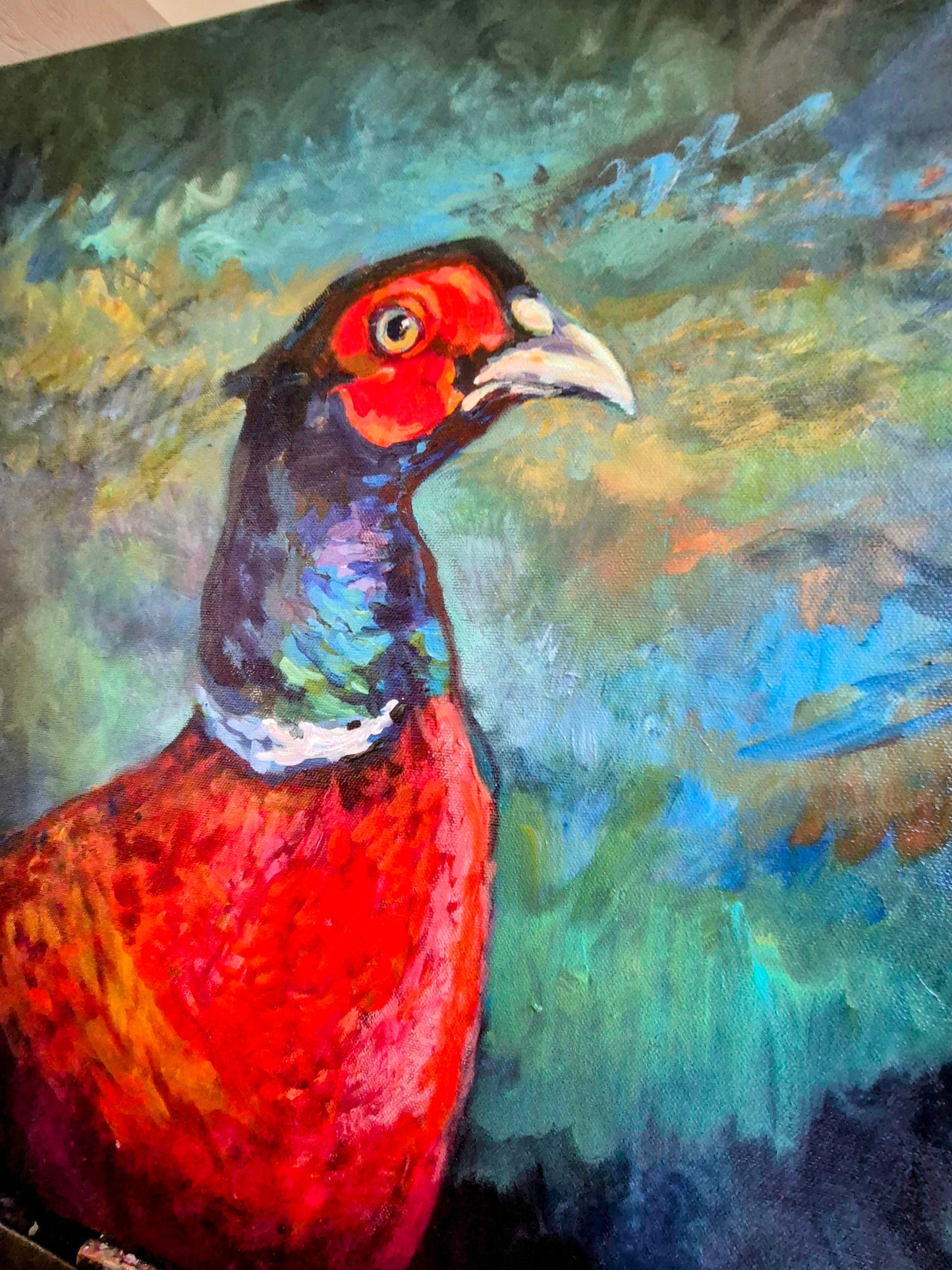 'Sir Rouge' - Original Pheasant Painting 50 x 50 cm/ 20 x 20"