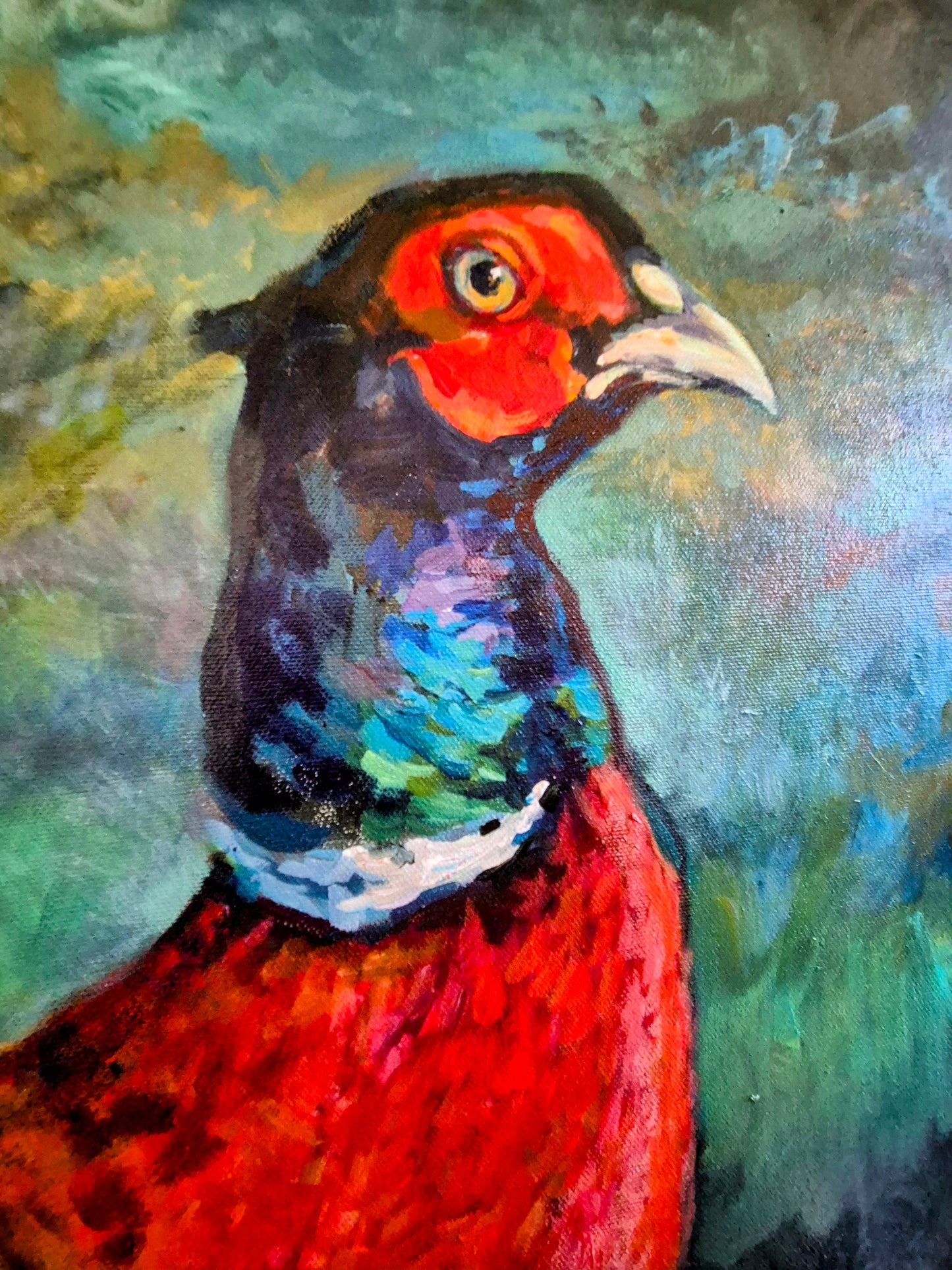 'Sir Rouge' - Original Pheasant Painting 50 x 50 cm/ 20 x 20"