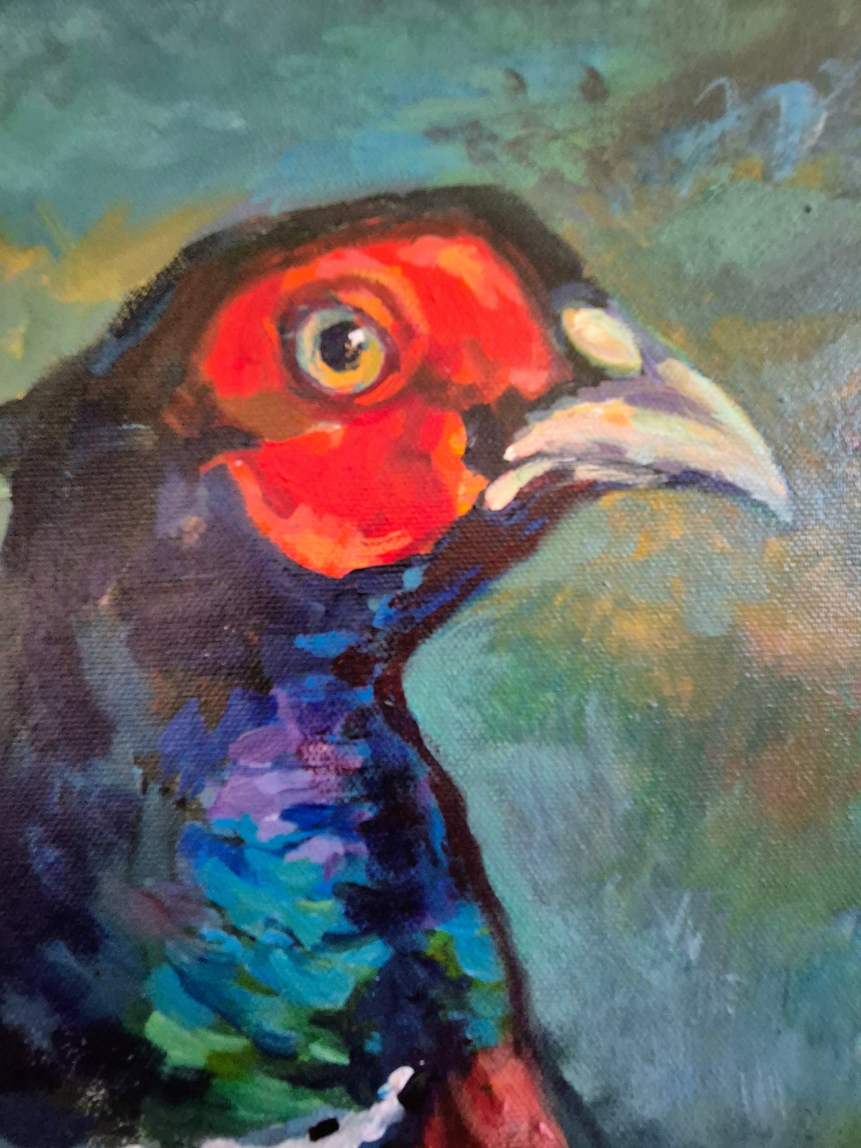 'Sir Rouge' - Original Pheasant Painting 50 x 50 cm/ 20 x 20"