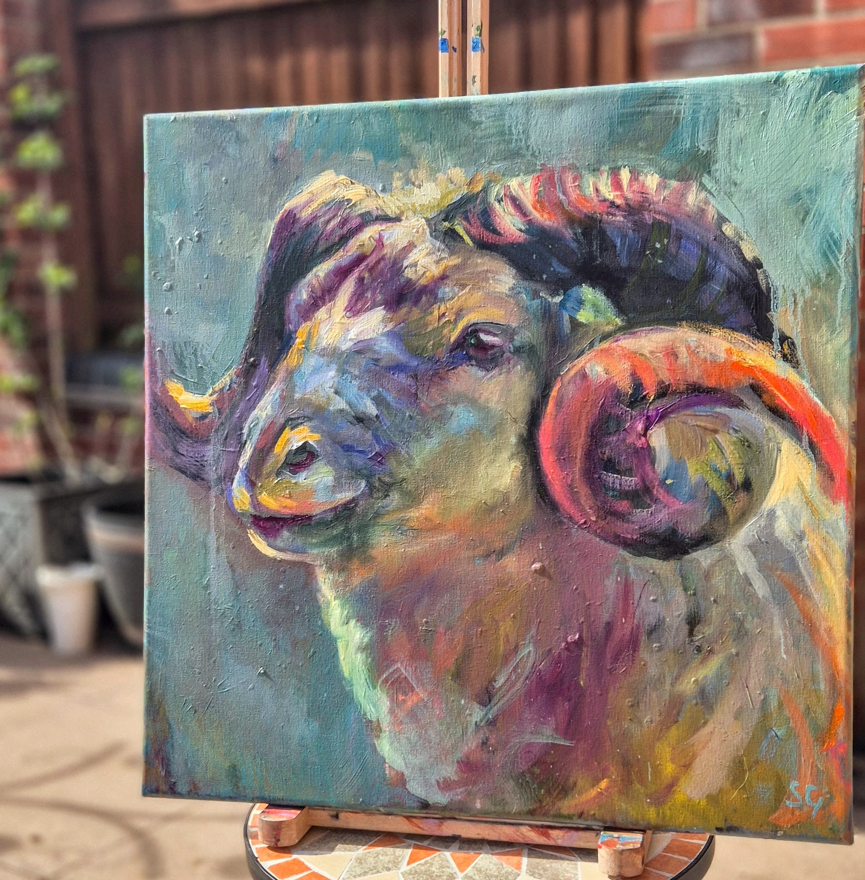 'Hercules' - Original Ram Painting  50 x 50 cm/20 x20 "