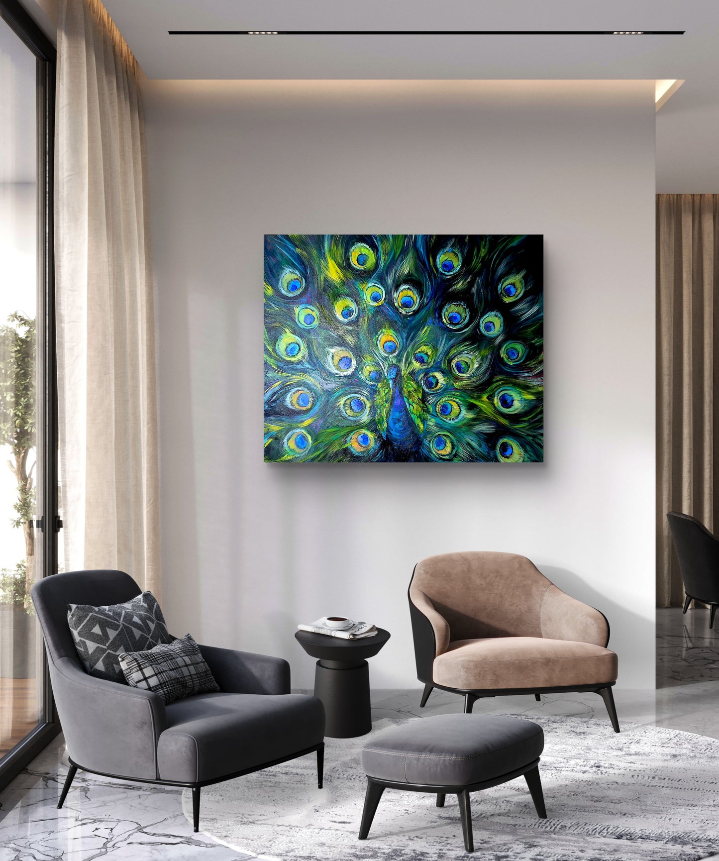 The Peacock's Parade - Original Oil Painting 120 x 100 cm
