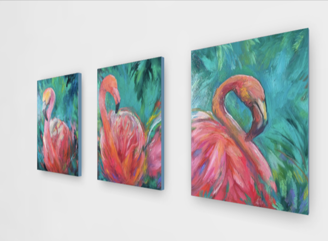 "Flamingo Reverie" Triptych on 3 panels 60 x 150 cm