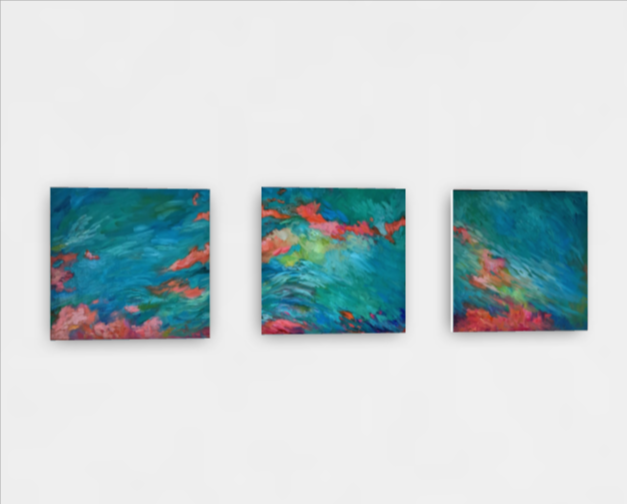 "Dreaming in Coral" Triptych on 3 panels 50 x 150 cm