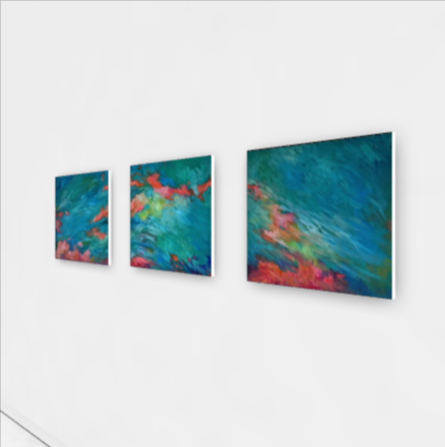 "Dreaming in Coral" Triptych on 3 panels 50 x 150 cm
