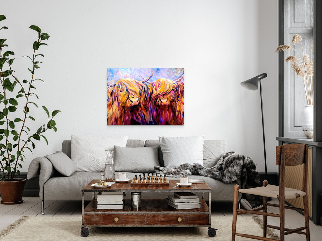 *Sold 'Fiddich and Spey ' - Original Highland Cow Couple Oil Painting - 30 x 40 "/ 80 x 100 cm