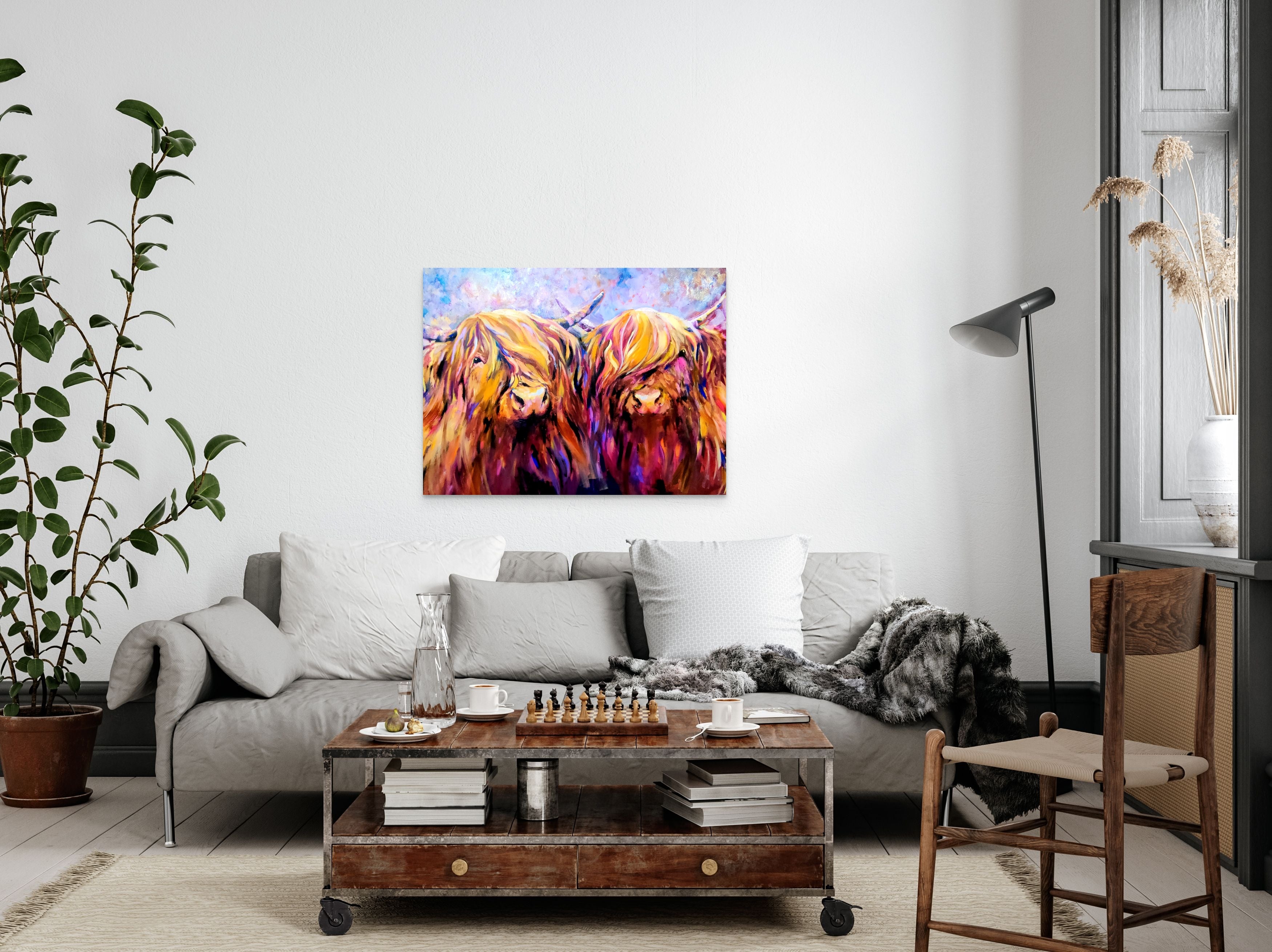 *Sold 'Fiddich and Spey ' - Original Highland Cow Couple Oil Painting - 30 x 40 "/ 80 x 100 cm