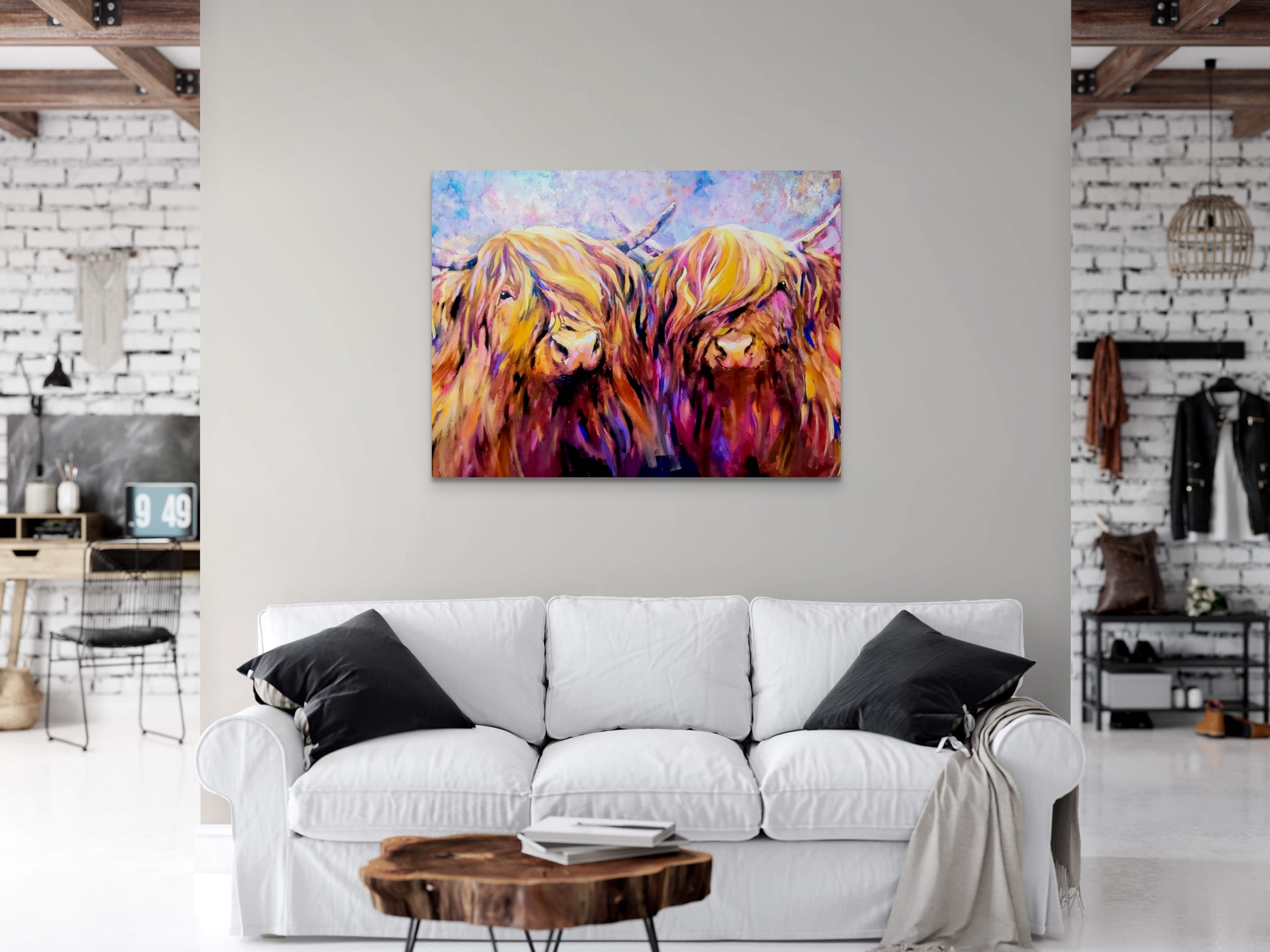 *Sold 'Fiddich and Spey ' - Original Highland Cow Couple Oil Painting - 30 x 40 "/ 80 x 100 cm