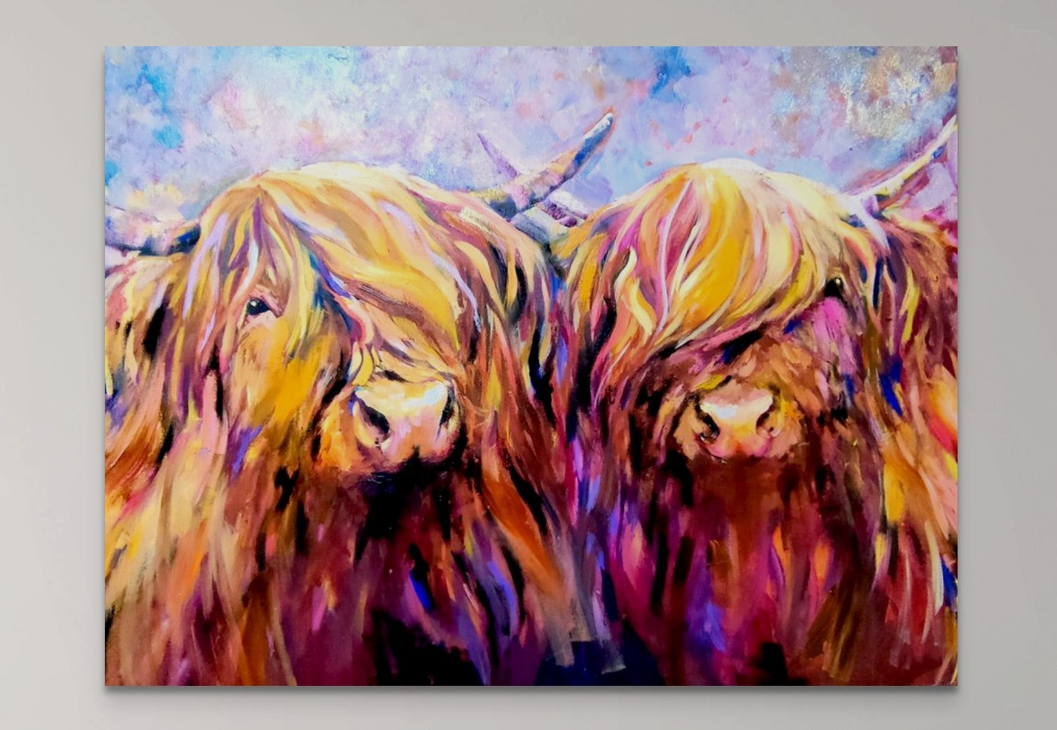*Sold 'Fiddich and Spey ' - Original Highland Cow Couple Oil Painting - 30 x 40 "/ 80 x 100 cm