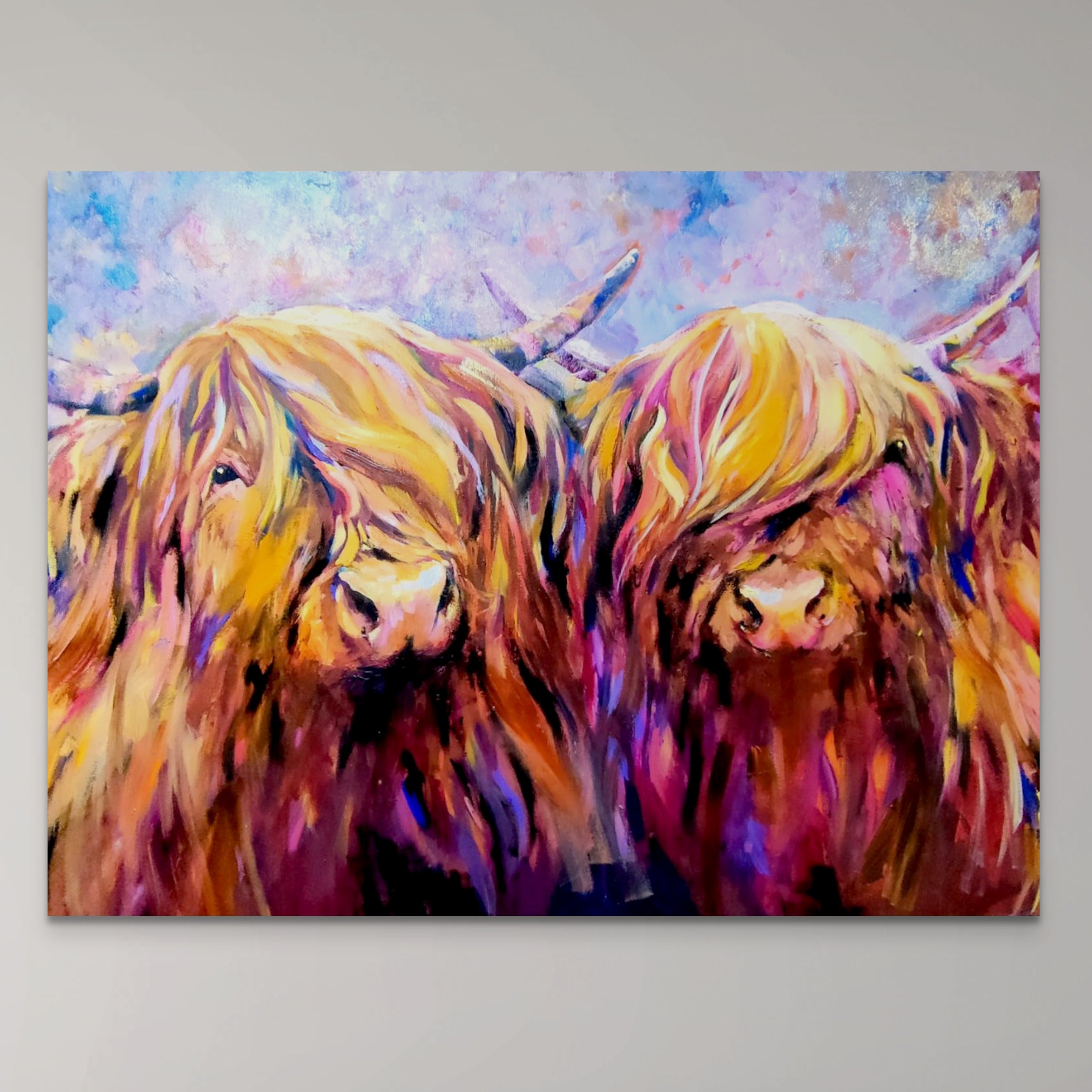 *Sold 'Fiddich and Spey ' - Original Highland Cow Couple Oil Painting - 30 x 40 "/ 80 x 100 cm