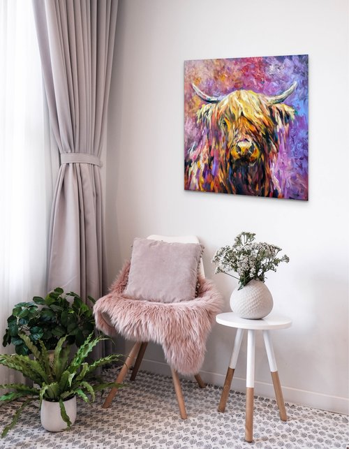*Sold 'Glenshee' - Original Highland Cow Oil Painting - 30 x 30 "/ 76 x 76 cm