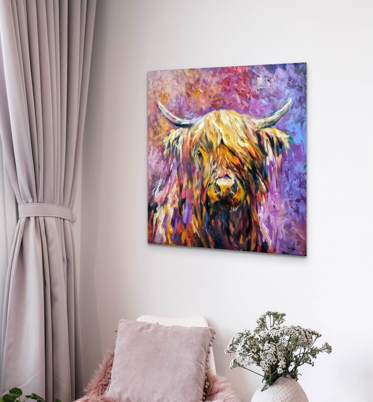 *Sold 'Glenshee' - Original Highland Cow Oil Painting - 30 x 30 "/ 76 x 76 cm