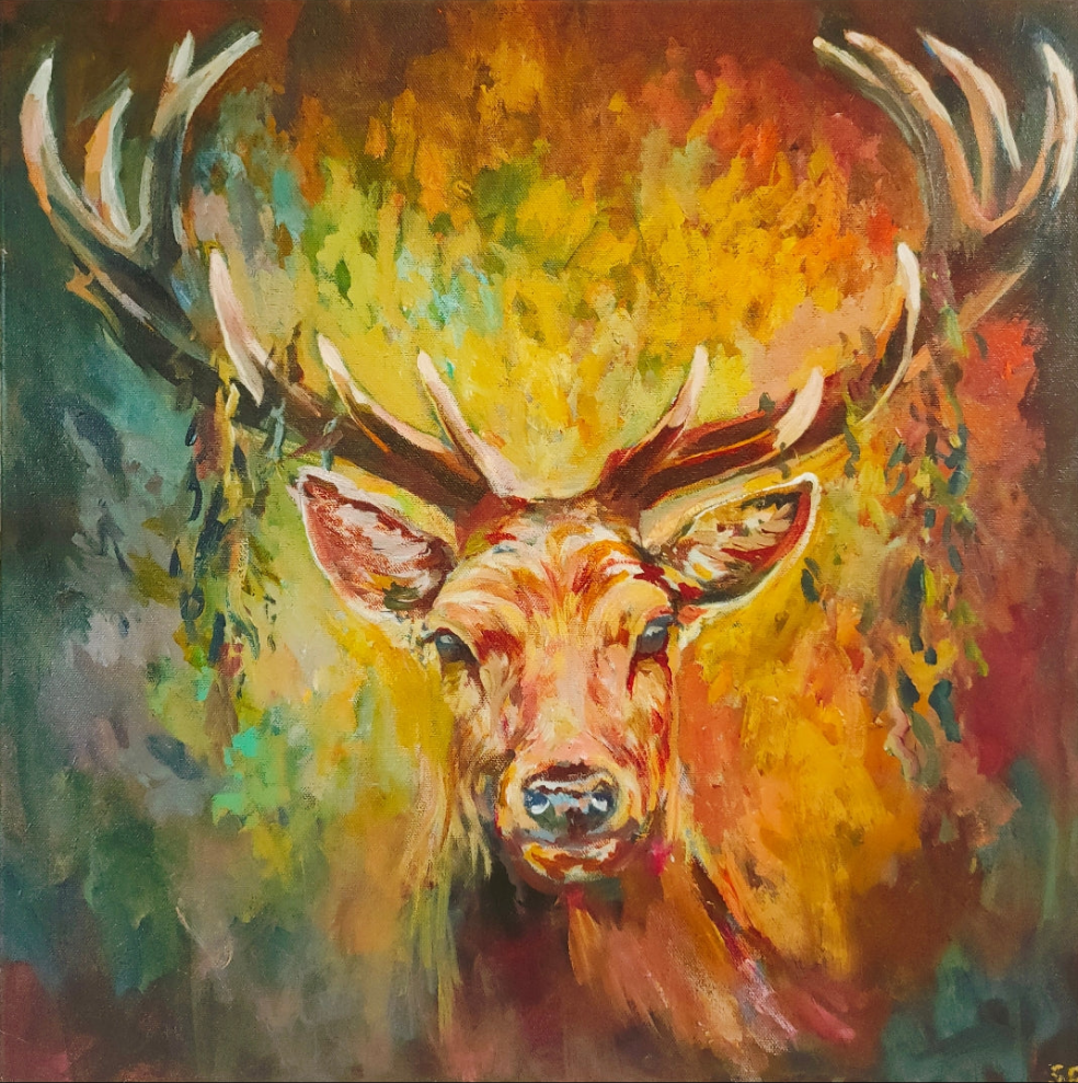 'Ashley' - Original Stag Painting 50 x 50 cm