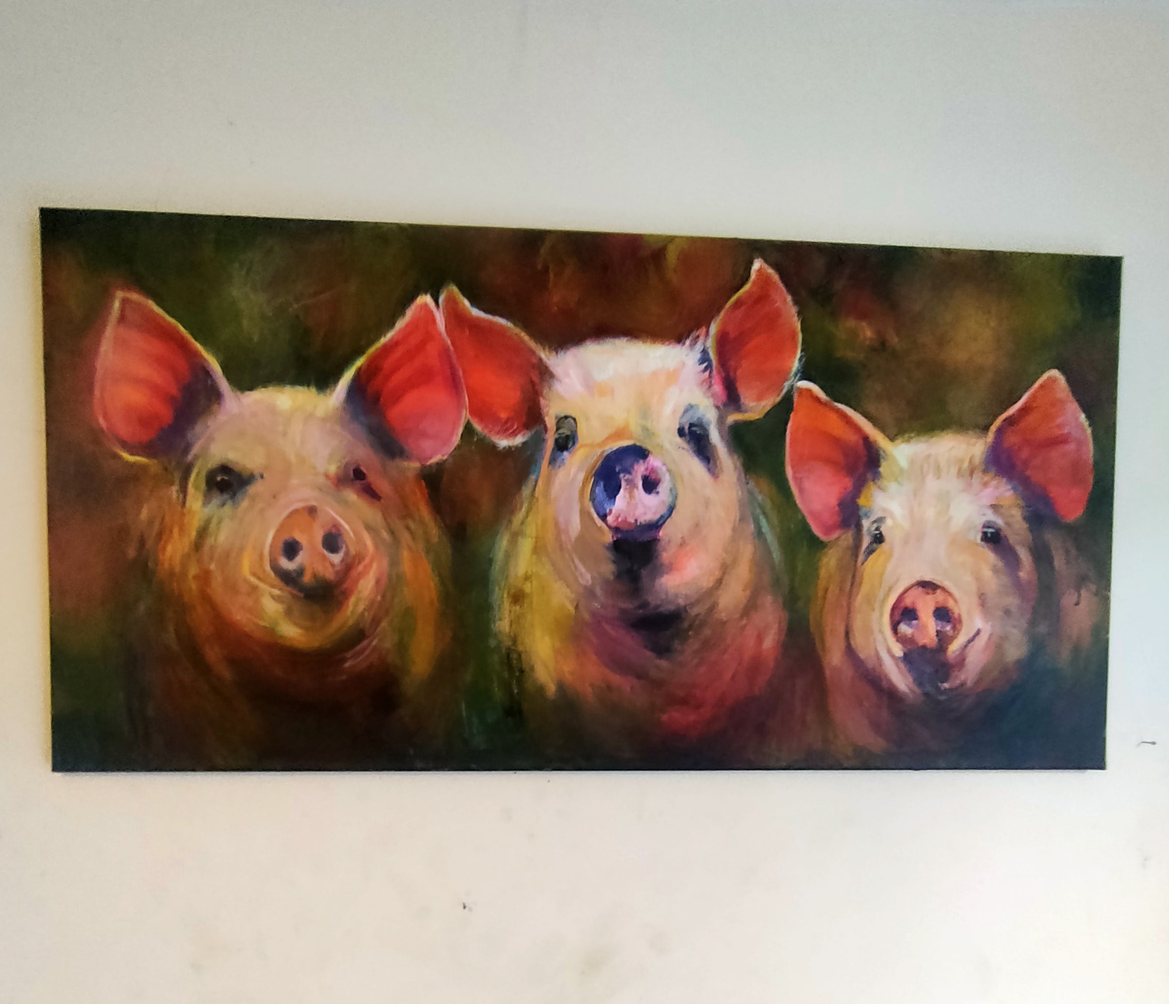 'Pigs in Clover' - Pig Trio  Original Acrylic Painting 50 x 100 cm/ 20 x 40"