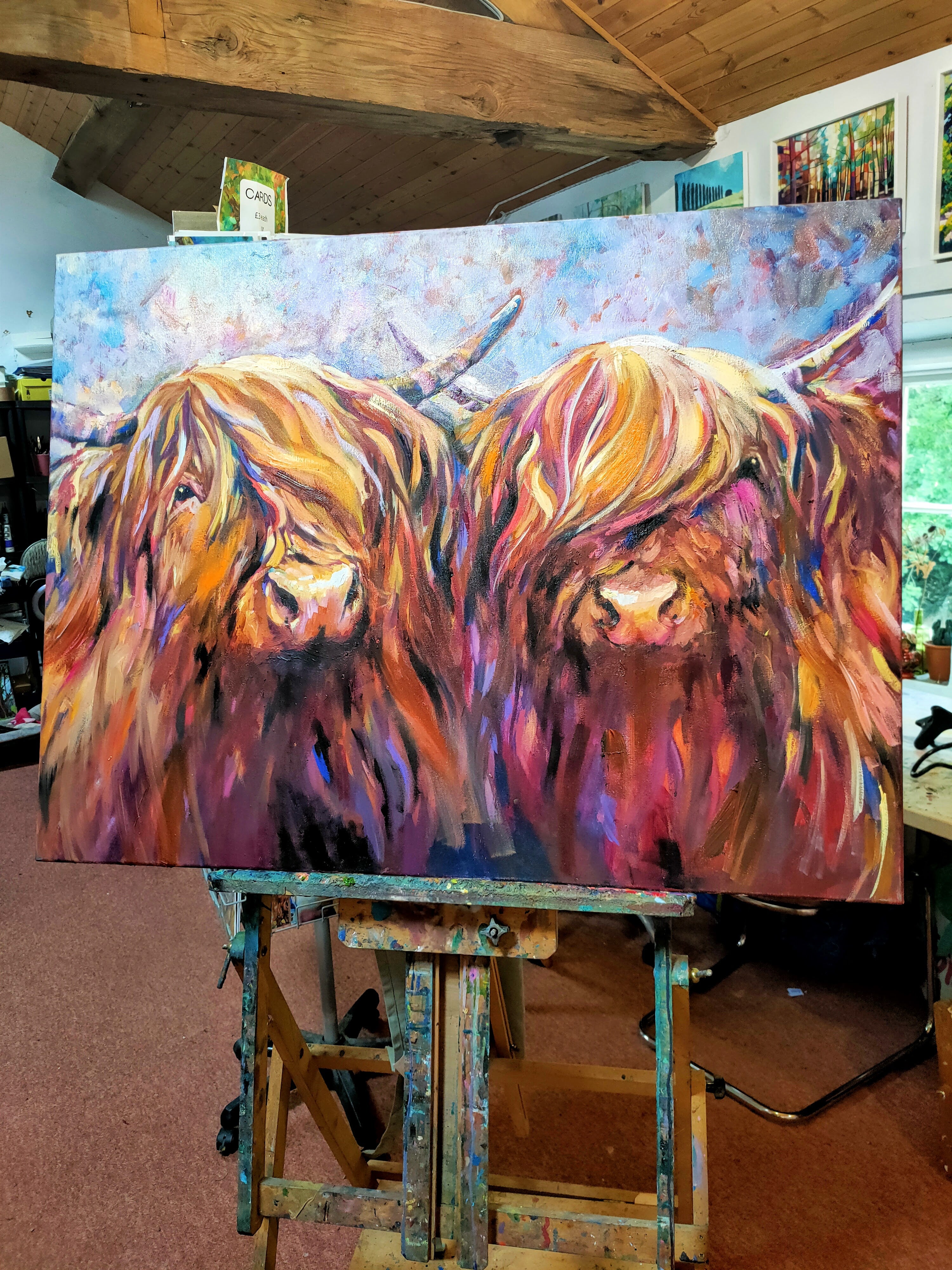 *Sold 'Fiddich and Spey ' - Original Highland Cow Couple Oil Painting - 30 x 40 "/ 80 x 100 cm