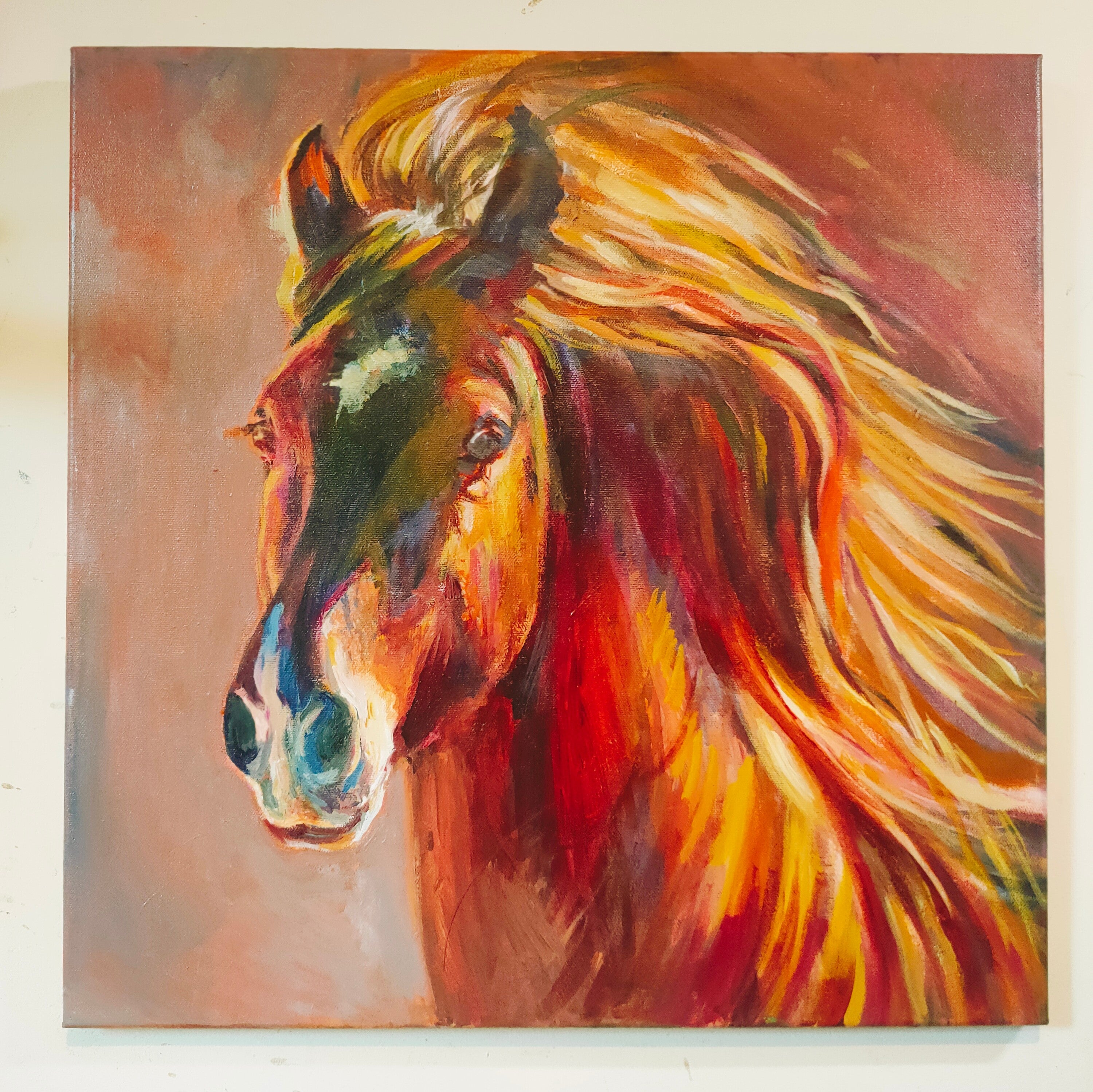 *Sold 'Pleasure' - Chestnut Horse Painting 50 x 50 cm/20 x 20"