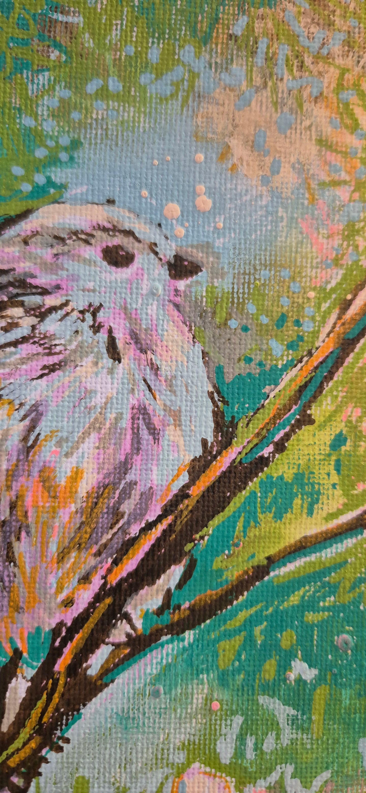'Long-Tailed Tit' drawing in acrylic on canvas panel 18 x 18 cm/ 7 x 7"