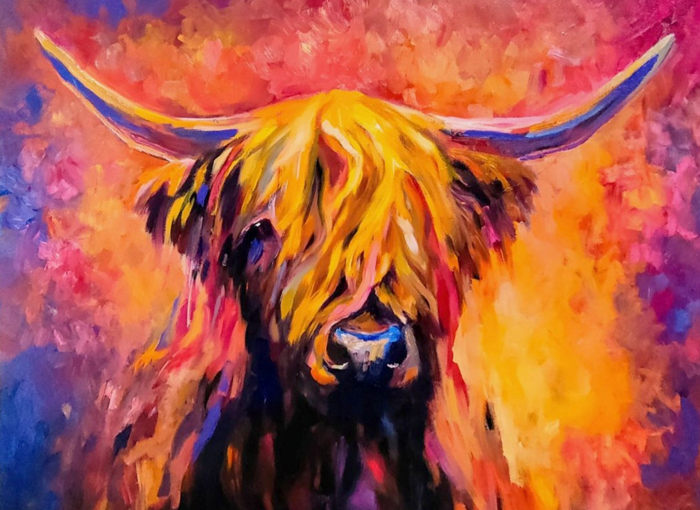 highland cow painting red