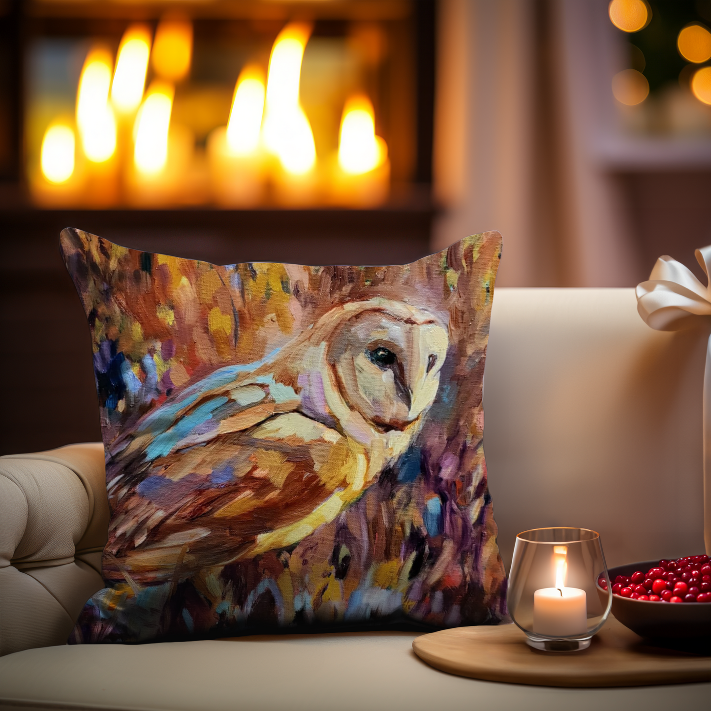Barn Owl and Teazels Cushion