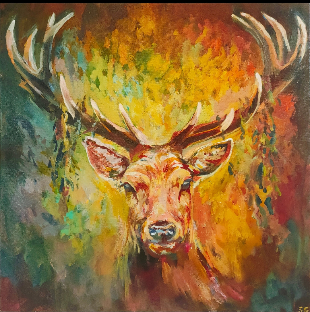 'Ashley' - Original Stag Painting 50 x 50 cm