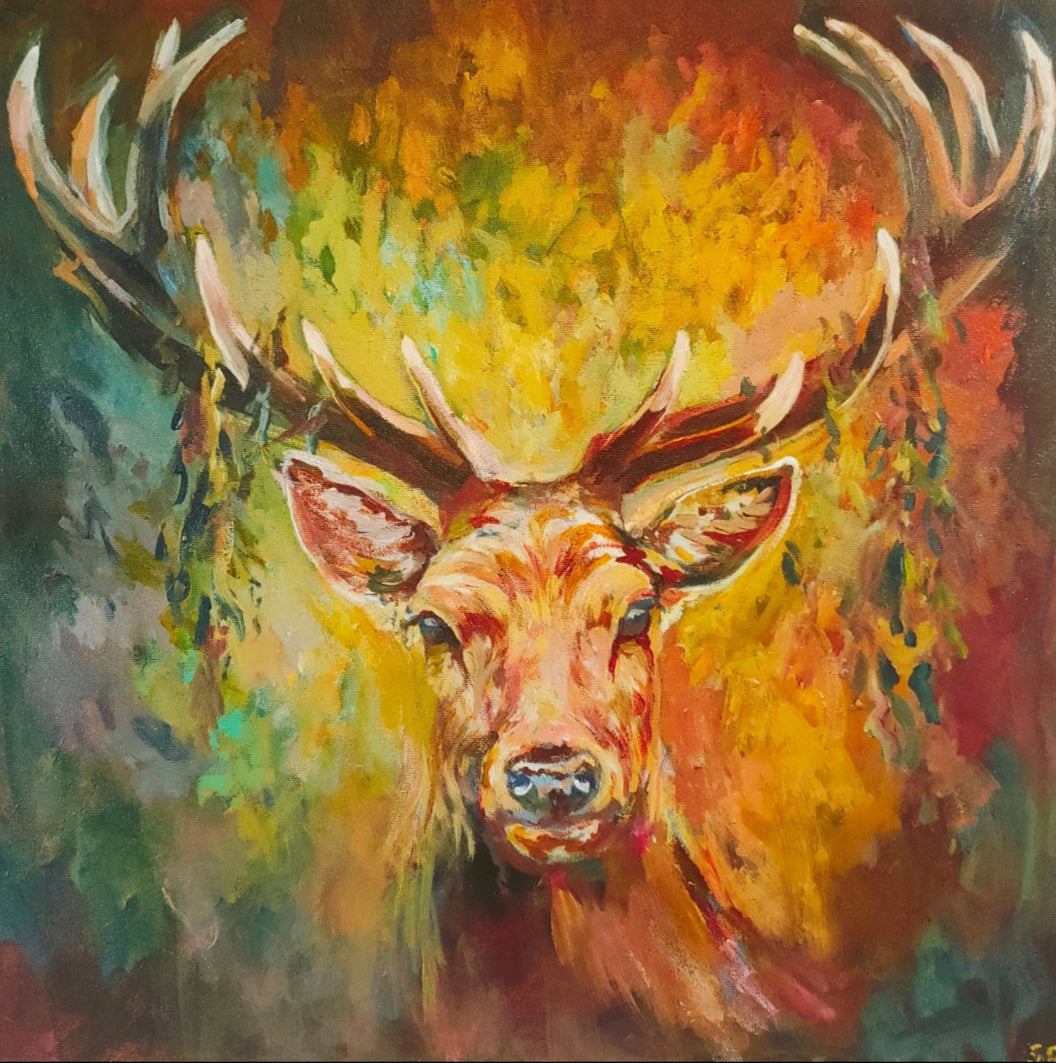 'Ashley' - Original Stag Painting 50 x 50 cm