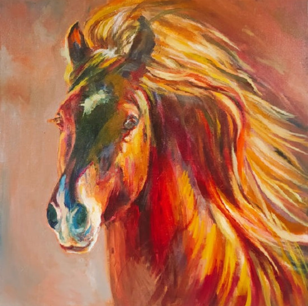 *Sold 'Pleasure' - Chestnut Horse Painting 50 x 50 cm/20 x 20"