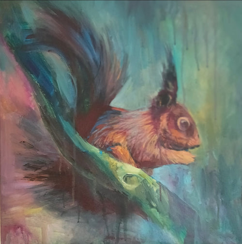 'Pippin' - Original Red Squirrel Painting 50 x 50 cm/ 20 x 20"