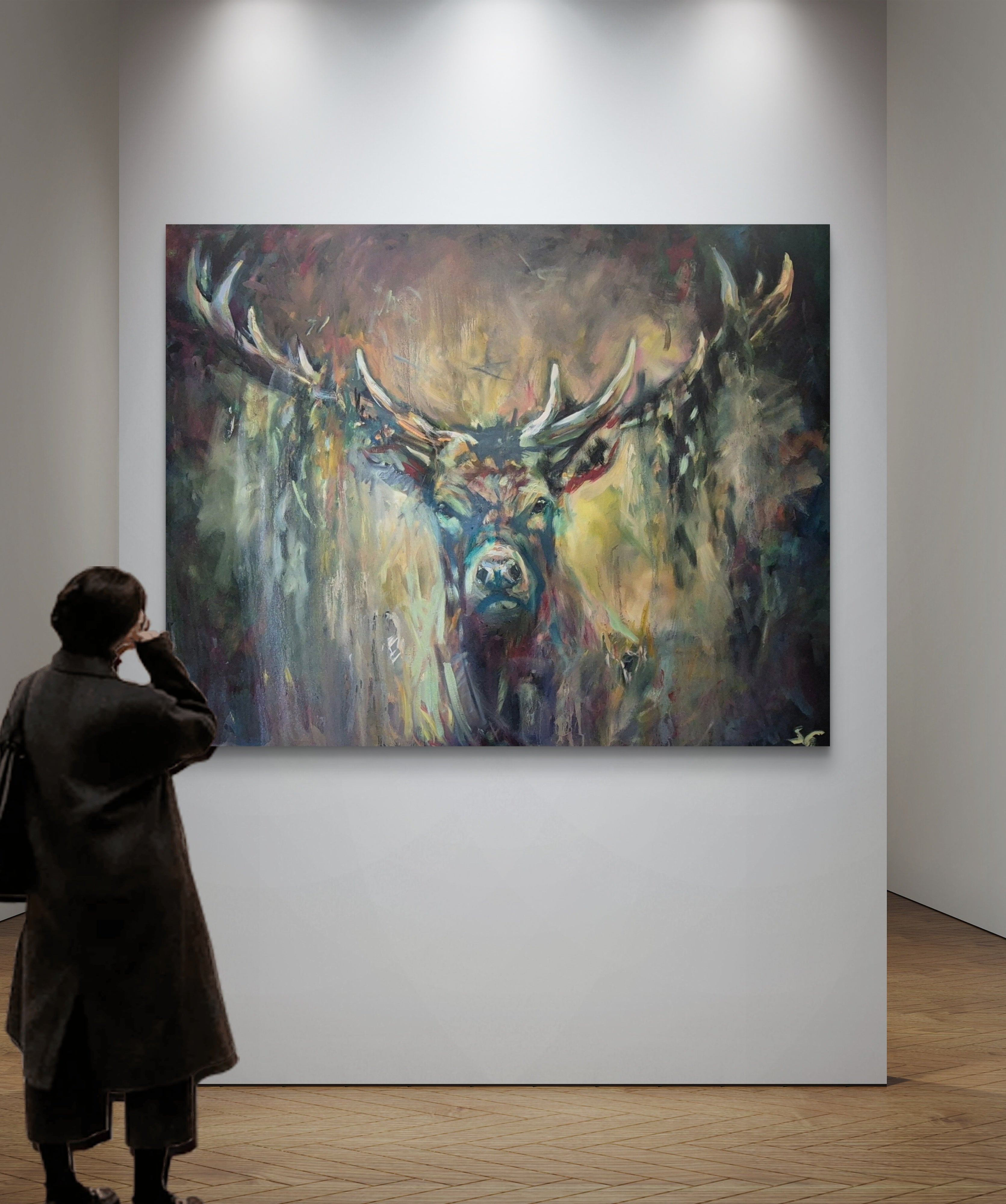 'Idris' Original Red Deer Stag Oil Painting. 120 x 150 cm/40 x 60"