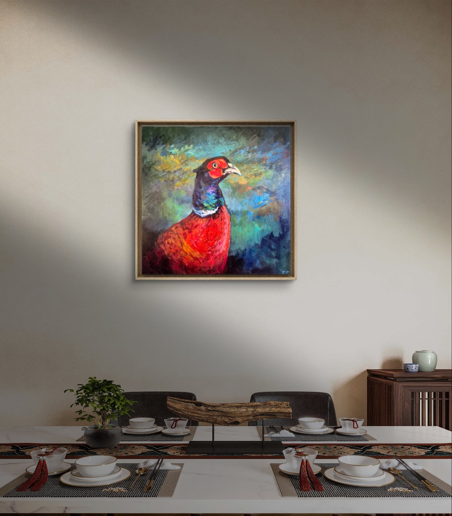 'Sir Rouge' - Original Pheasant Painting 50 x 50 cm/ 20 x 20"