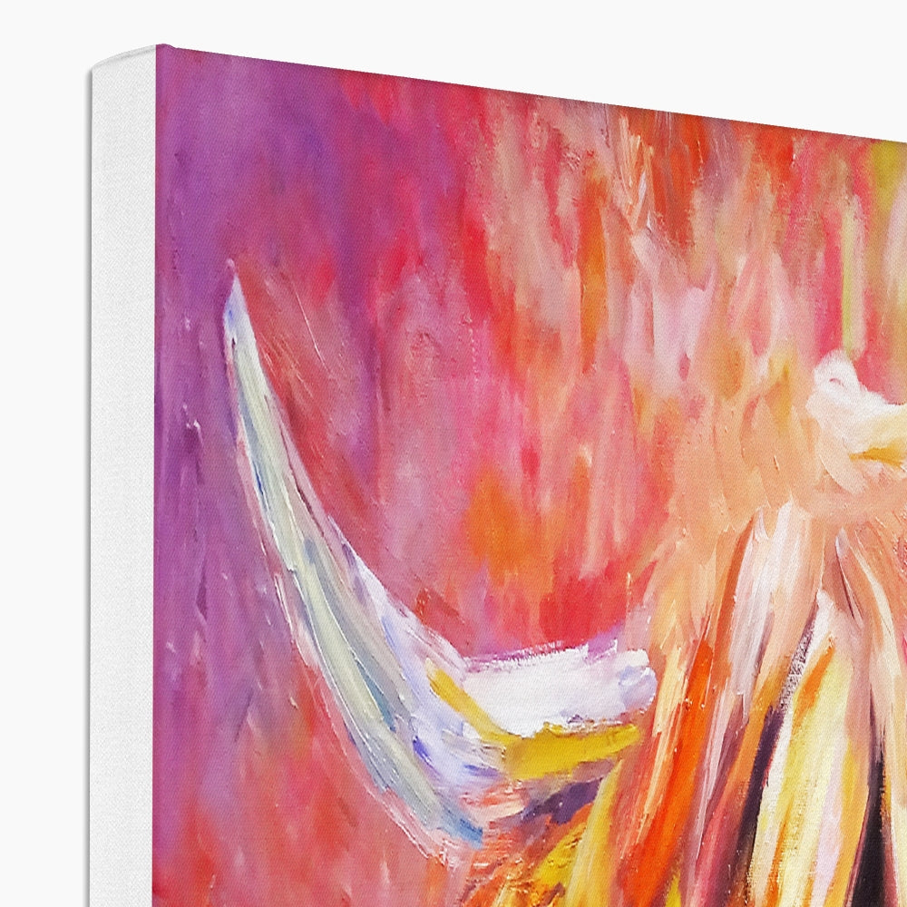 detail of highland cow horn on canvas print