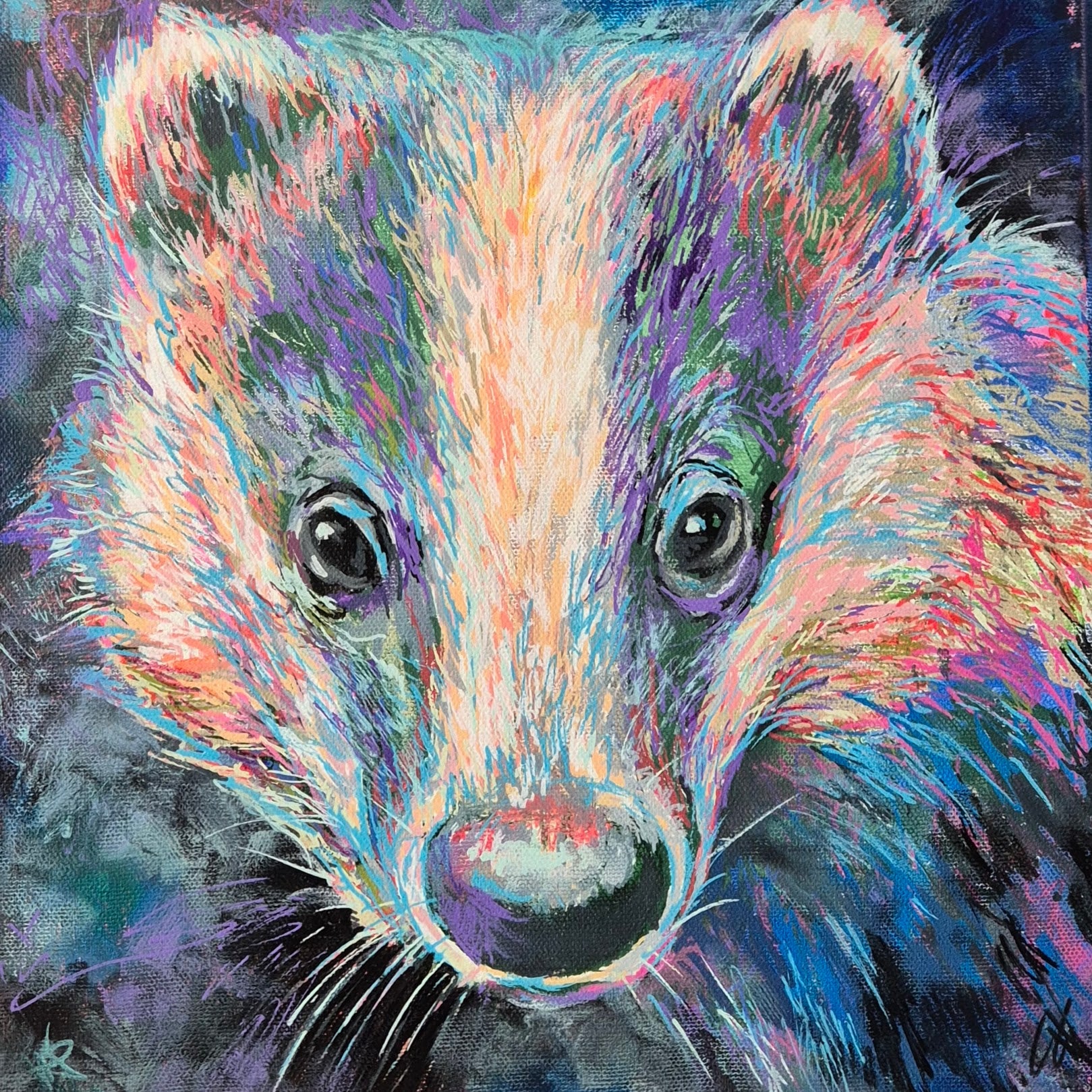 *Sold 'Badger' Acrylic Drawing on Stretched Canvas 28 x 28 cm/ 11" x 11"