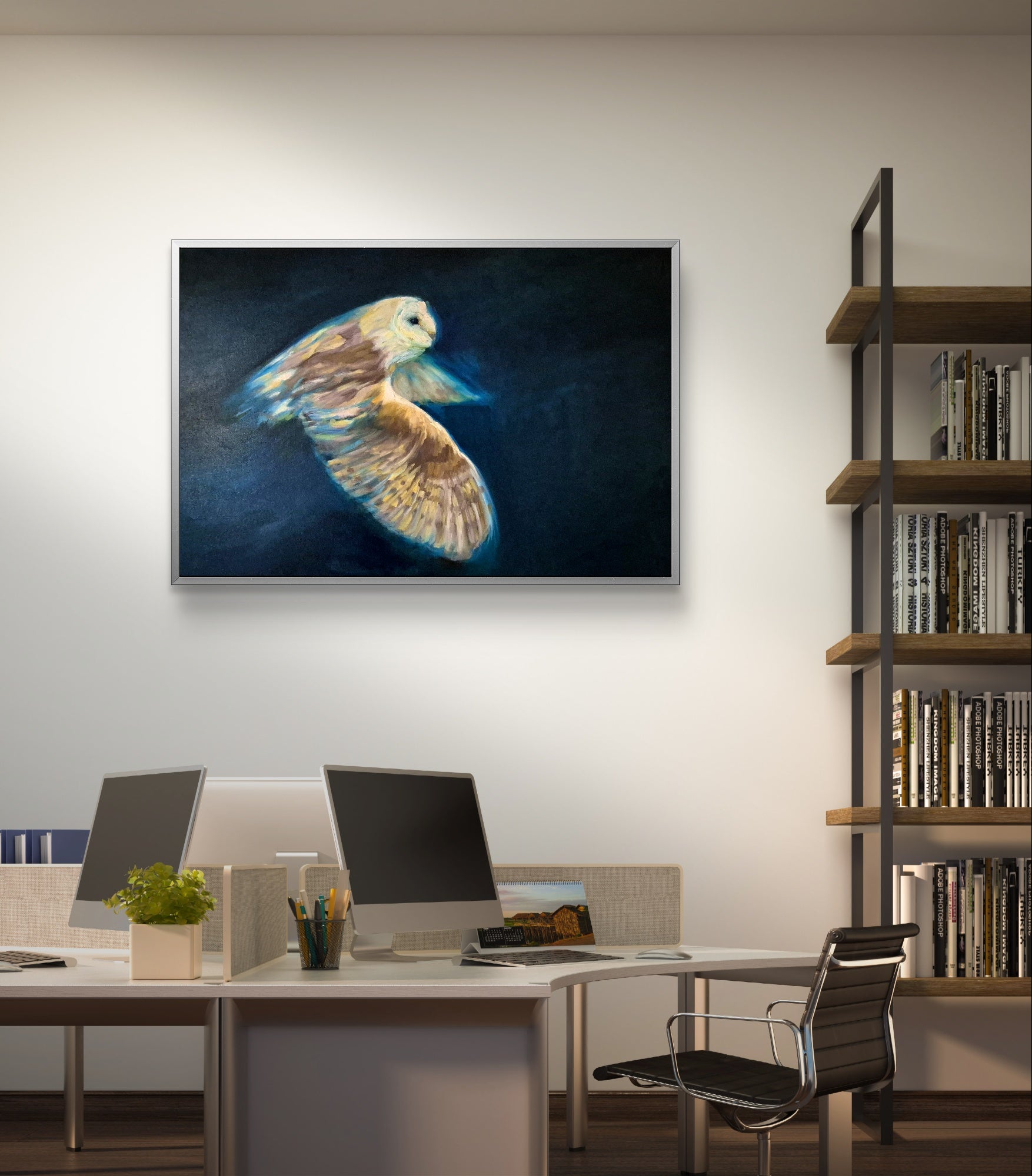 **Sold     'Free to Fly' - Original Barn Owl Oil Painting - 50 x 80 cm