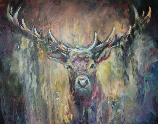 'Idris' Original Red Deer Stag Oil Painting. 120 x 150 cm/40 x 60"