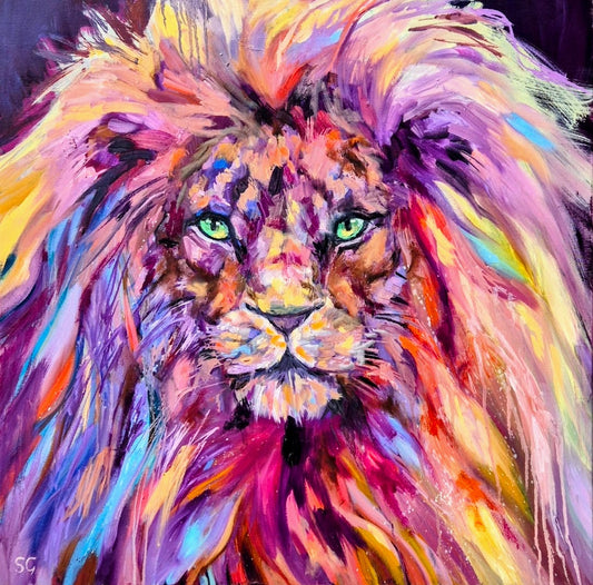 'Take Heart My Friend' - Original Lion Oil Painting 70 x 70 cm