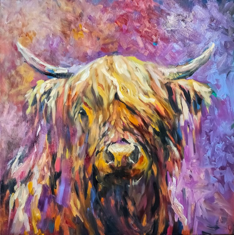 *Sold 'Glenshee' - Original Highland Cow Oil Painting - 30 x 30 "/ 76 x 76 cm