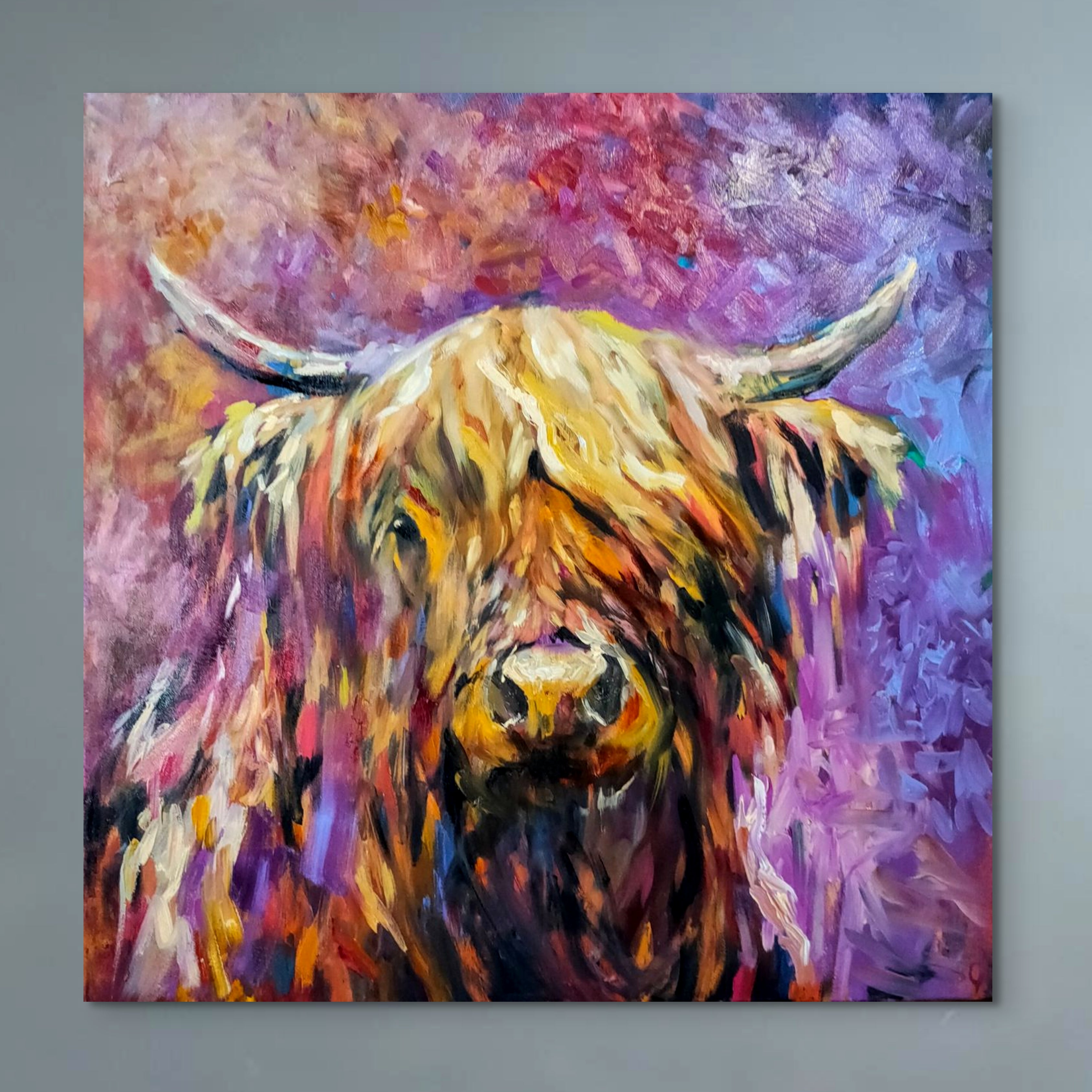 *Sold 'Glenshee' - Original Highland Cow Oil Painting - 30 x 30 "/ 76 x 76 cm