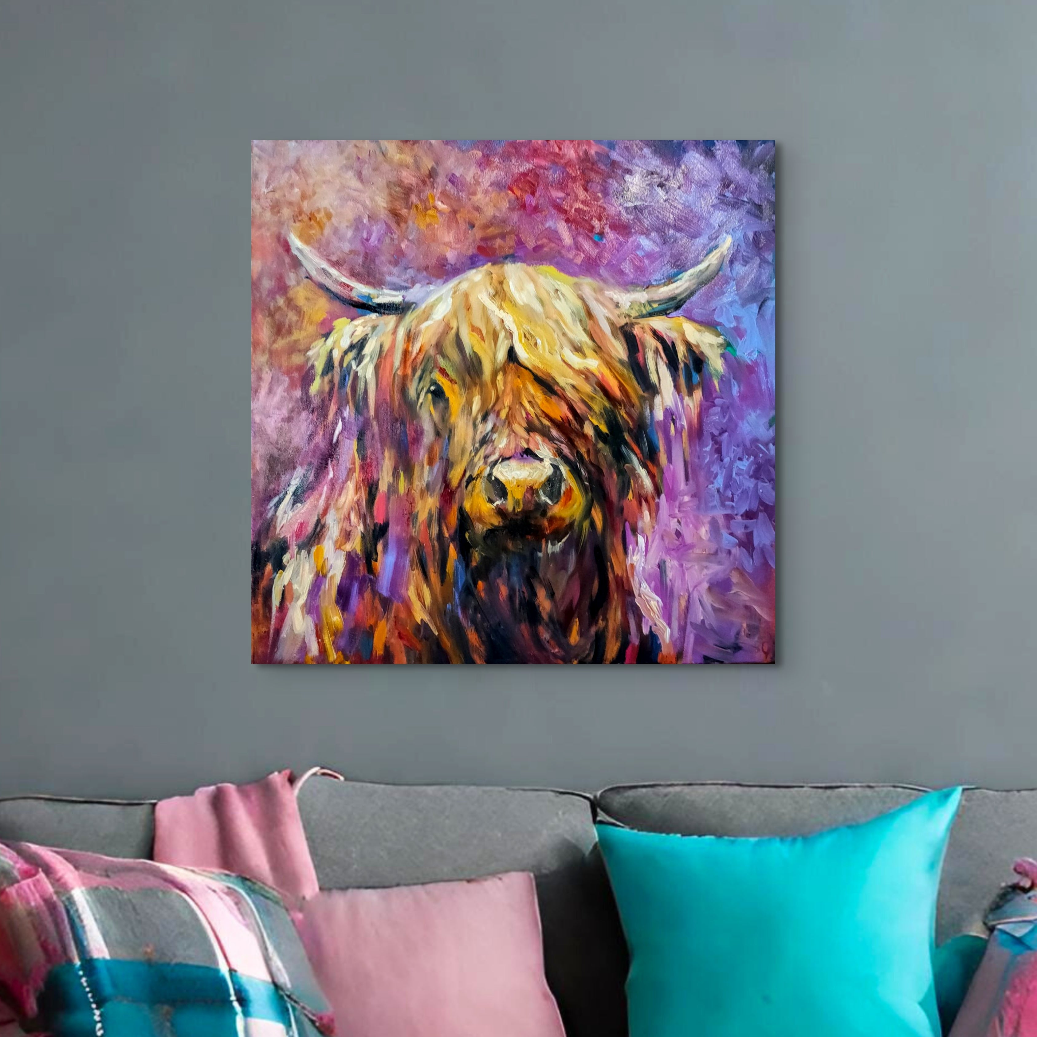 *Sold 'Glenshee' - Original Highland Cow Oil Painting - 30 x 30 "/ 76 x 76 cm