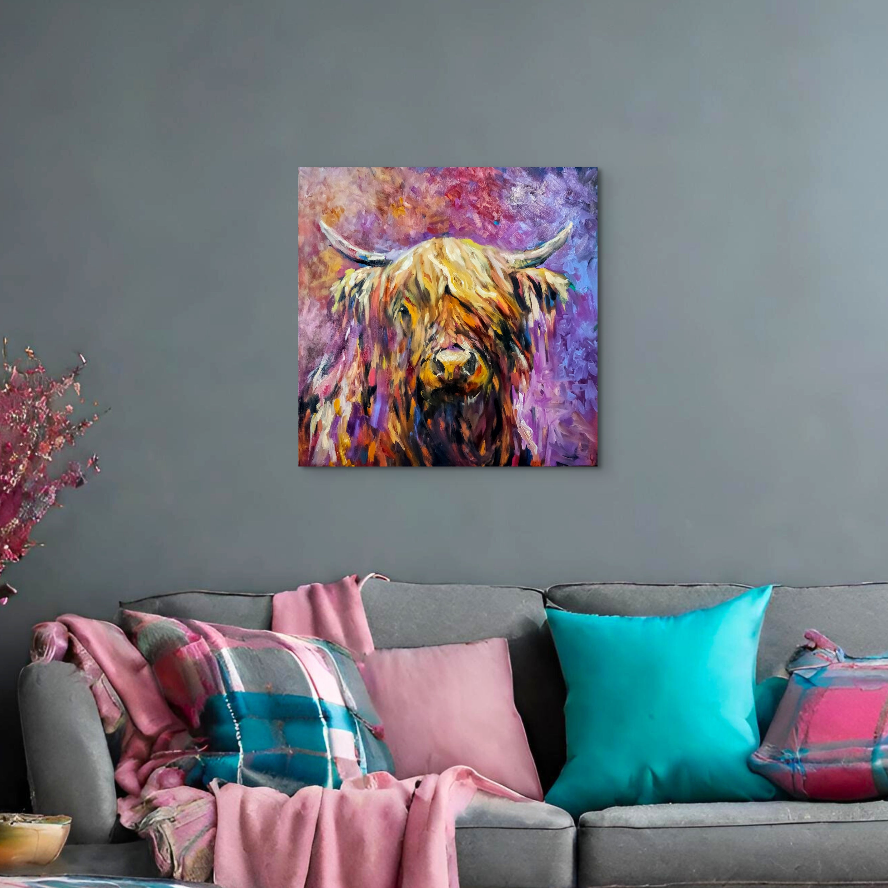 *Sold 'Glenshee' - Original Highland Cow Oil Painting - 30 x 30 "/ 76 x 76 cm