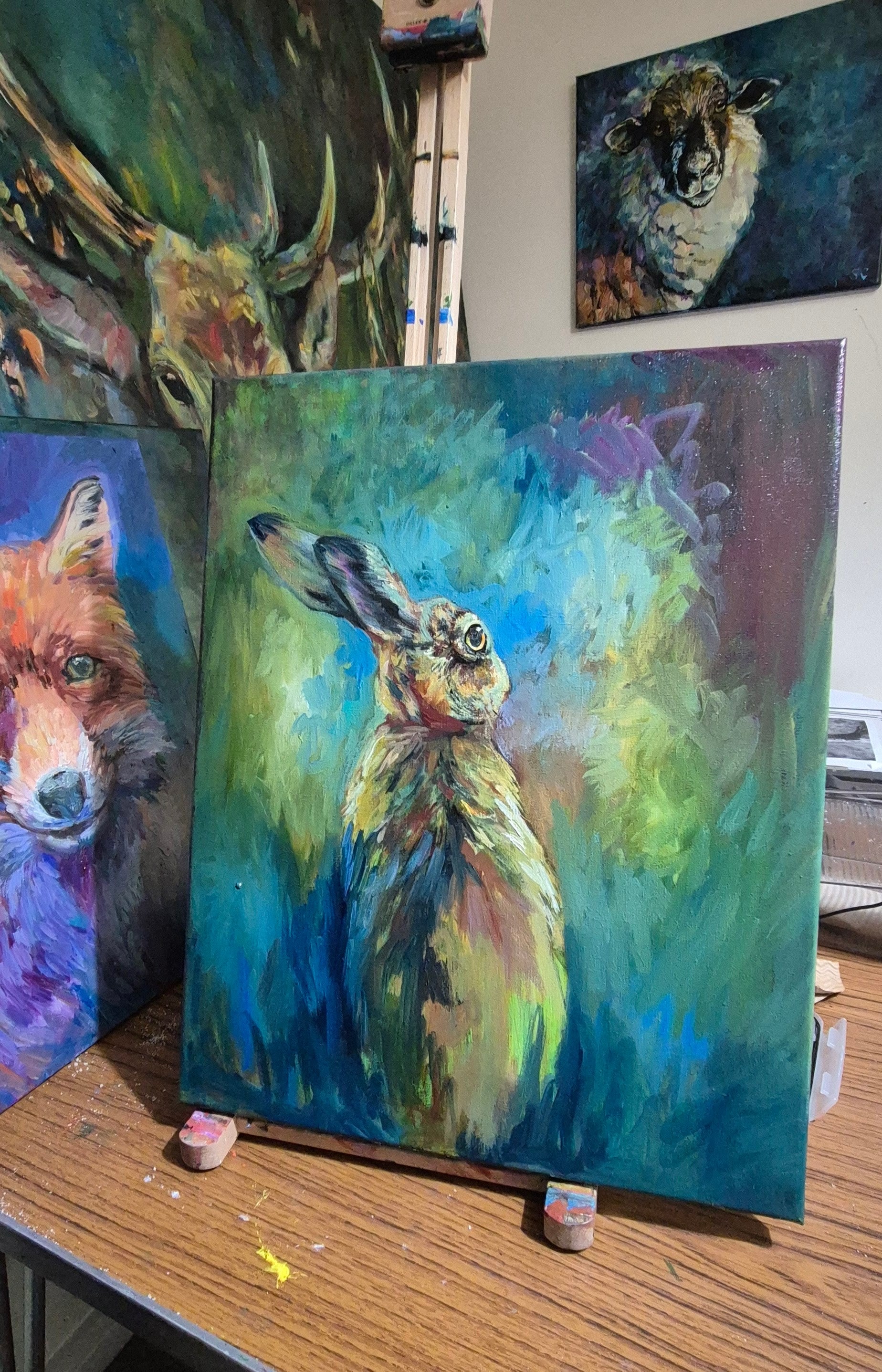 'Verdi'- Original Hare Painting 50 x 40 cm