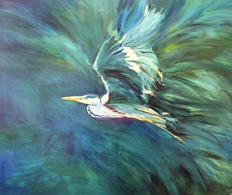 The Heron Skyward - Original Oil Painting 120 x 100 cm