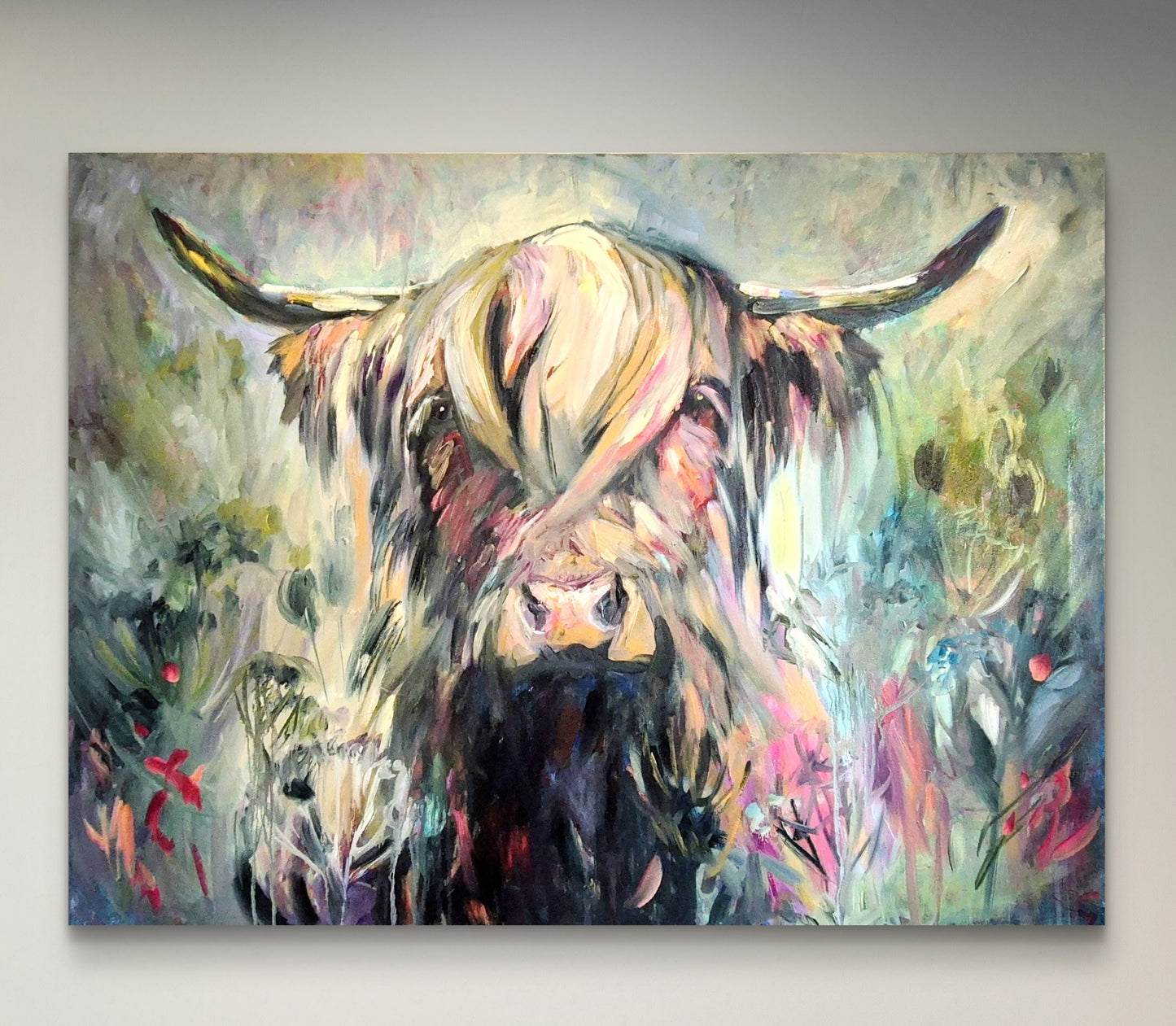 'Isle of Canna' Original Highland Cow Oil Painting. 80 x 100 cm/30 x 40 "