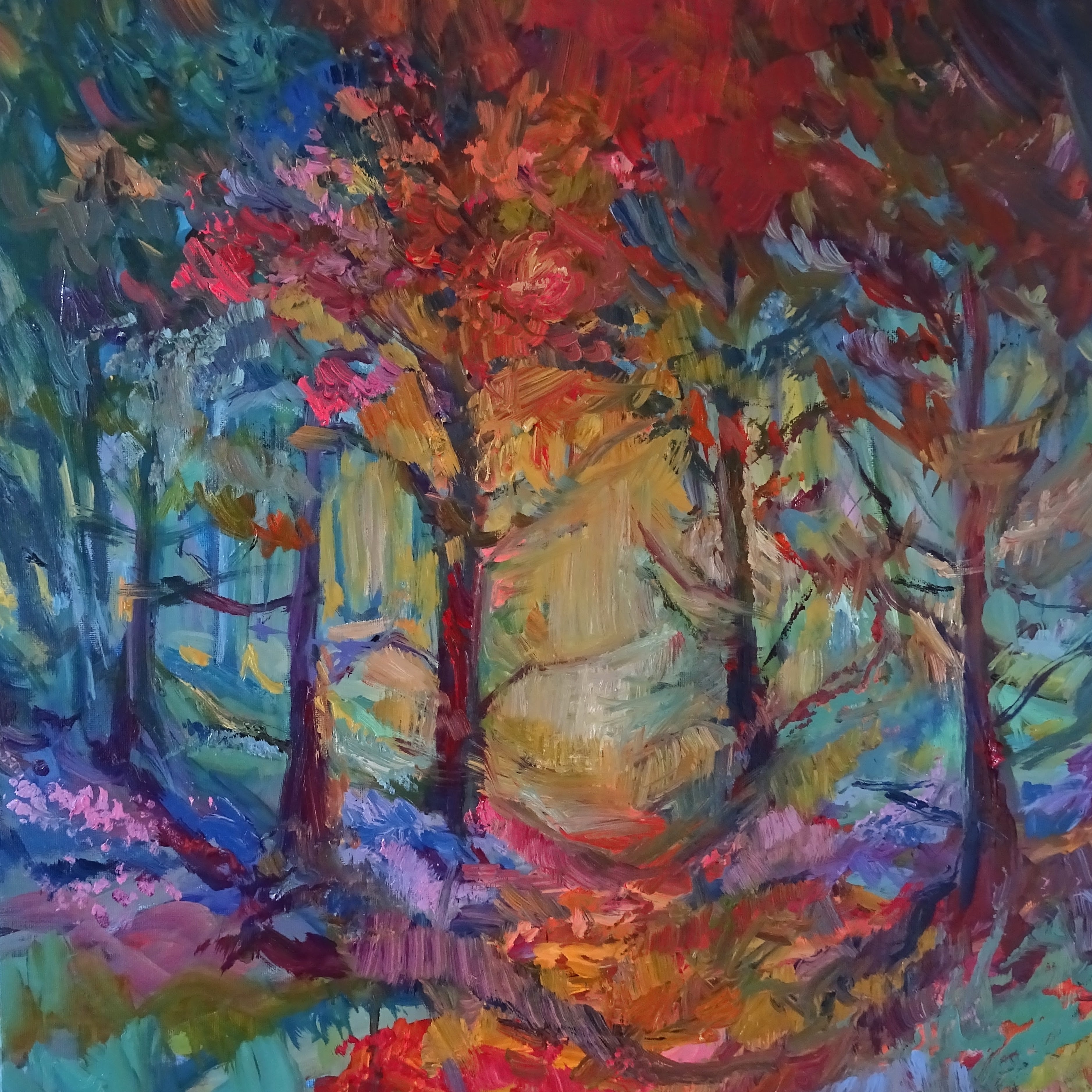 'Birdsong Walk'   original oil painting on stretched canvas - 50 x 50 cm /20 x 20 "