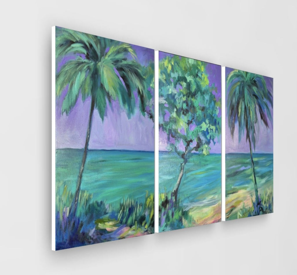 "Paradise Drift"  Original Oil Triptych - 80 cm x 160 cm ( 3 panels)