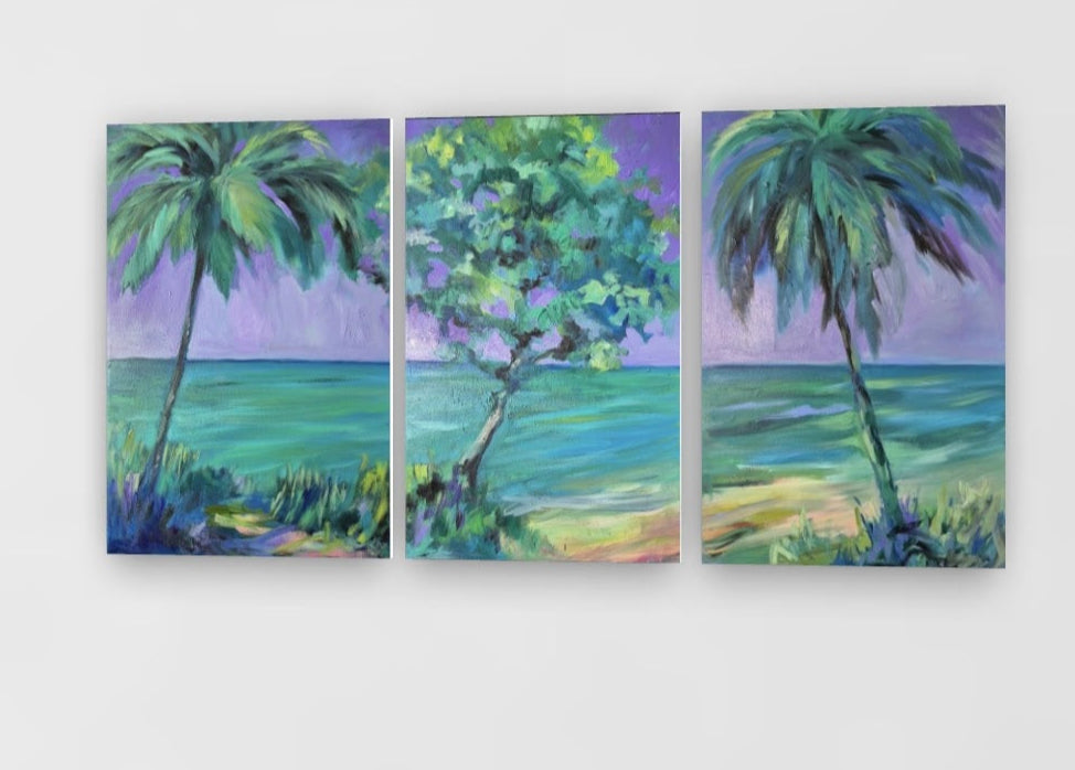 "Paradise Drift"  Original Oil Triptych - 80 cm x 160 cm ( 3 panels)