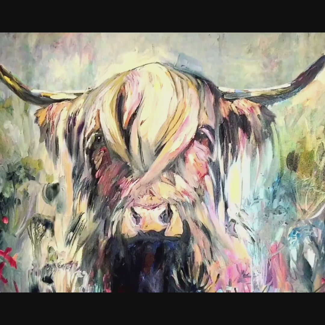 'Isle of Canna' Original Highland Cow Oil Painting. 80 x 100 cm/30 x 40 "