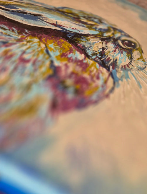 'Rabbit' Acrylic Drawing on Stretched Canvas 28 x 28 cm/ 11" x 11"