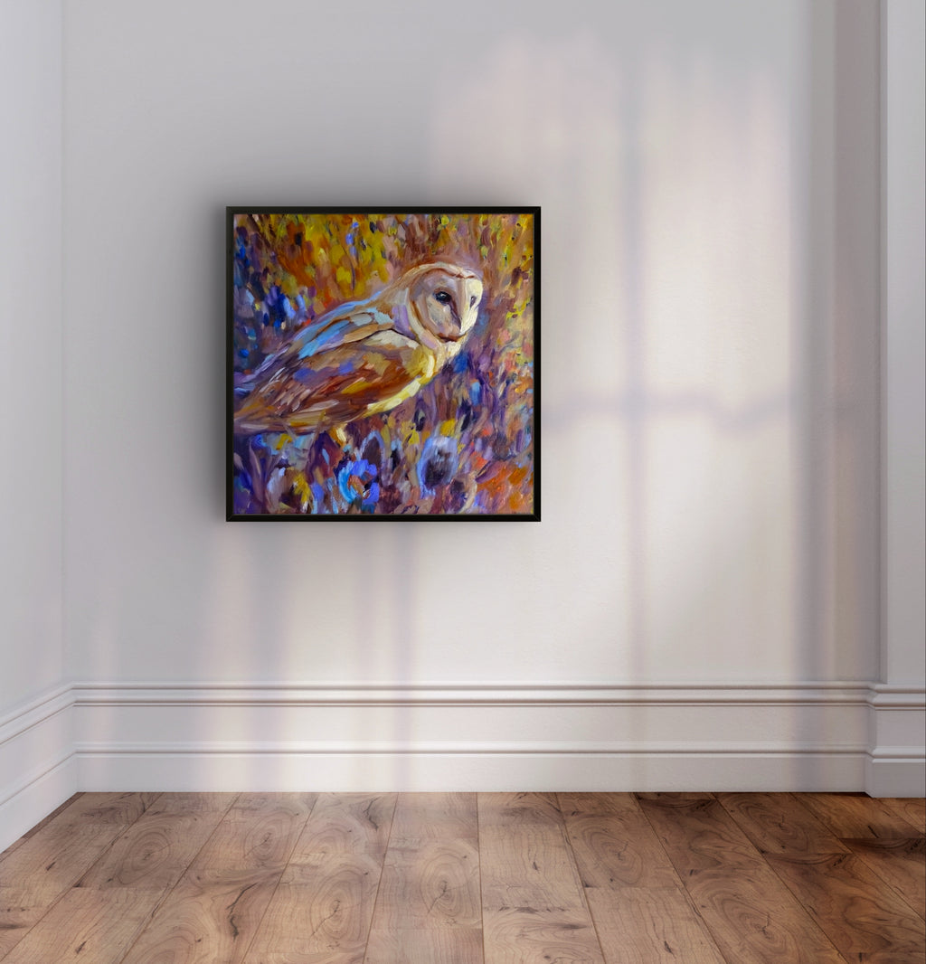 Barn Owl and Teazels Framed Canvas