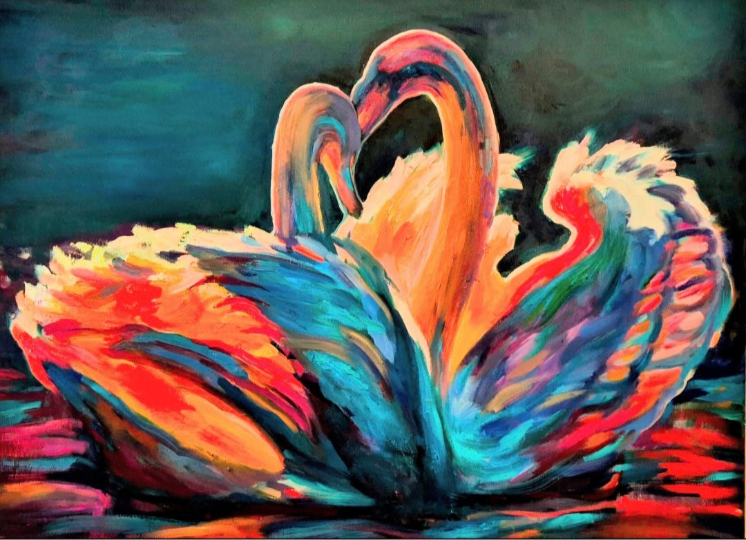 "Celestial Swans" Original Oil Painting:  80 x 100 cm /30 x 40 "